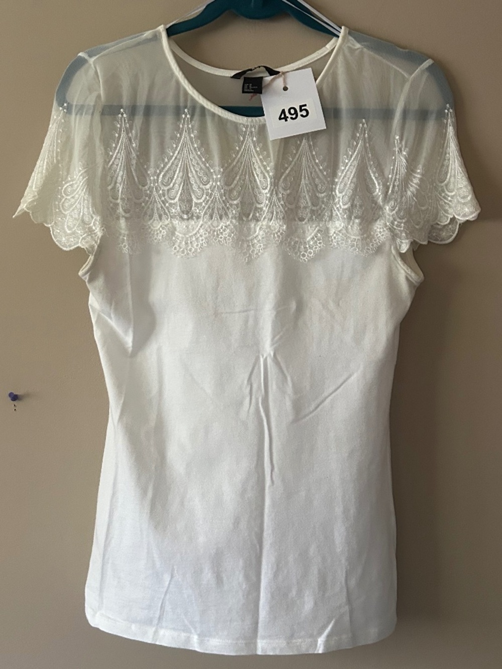 495 White Lace-top T-Shirt